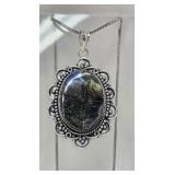 Large German Silver Oval Labarodorite Necklace