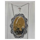 Large German Silver Agate Gemstone Necklace