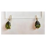 Pair of Dangle Earrings with Green Oval Stones