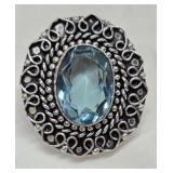 German Silver Oval Green Amethyst Ring Size 8