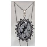 Large German Silver Snowflake Obsidian Necklace