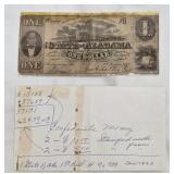 1863 State of Alabama $1 Banknote Montgomery