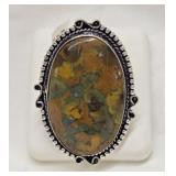 Large German Silver Bamboo Jasper Ring Size 6