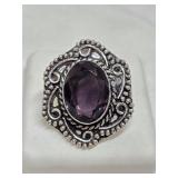 German Silver Oval Amethyst Ring Size 6