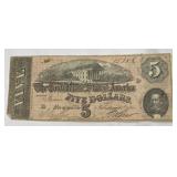 1864 Civil War Era Confederate $5 Banknote