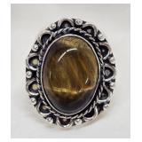 German Silver Oval Tiger Eye Ring Size 6