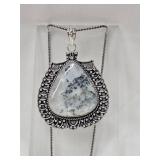 Large German Silver Tree Agate Necklace