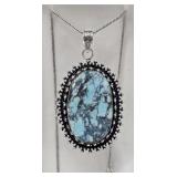 Large German Silver Turquoise Necklace