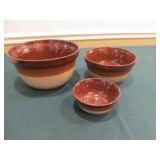 3 Brown Banded Stoneware Mixing Bowls
