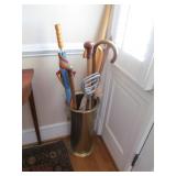 Umbrella Stand w/ umbrellas + Walking Sticks