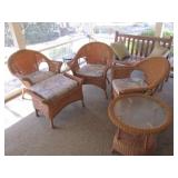 5 Piece Wicker Patio Set Chairs Table Stool