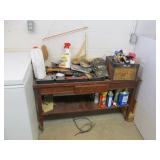 Wood Shelf + Garage Contents Tools, Etc
