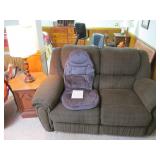 Recliner Loveseat, Massage Cushion, Lamp, Table