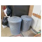 2 Metal Trashcans w/ Some Bird Seed