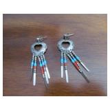 Sterling Silver Turquoise Coral Native Am Earrings