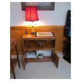 Rolling Cabinet, Lamp, and Contents