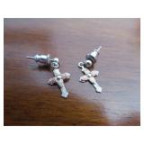 12K Gold and Sterling Silver Cross Earrings