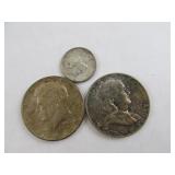 2 Silver Half Dollars and Silver Dime