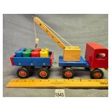 Wooden Crane Truck with Magnetic Barrels