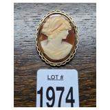 14K Gold Cameo Brooch by 'Krementz Jeweler'