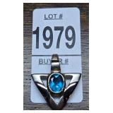 Sterling Silver & 14K Gold Pendant w/Blue Topaz