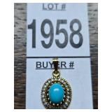 14K Gold Pendant w/Turquoise w/Seed Pearls