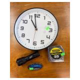 Clock, work pro knife, Stanley measure