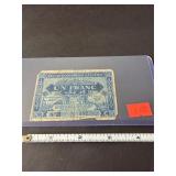 1944 Economic Region of Algeria Banknote 1 Franc