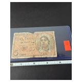 1941 Banco de Algerie (Algeria) 5 Francs Banknote