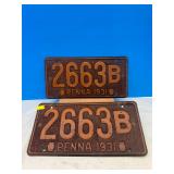 1931 Pennsylvania Tag Set, Matching numbers