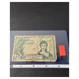 1942 Algeria 5 Francs Banknote