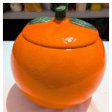 Orange Jar - Crack on 2 sides/Lid has glaze chips