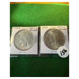 1923 & 1924 Peace Dollars AU/UNC