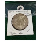 1973 Singapore Ten Dollar coin, 90% silver