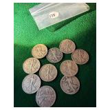 (10) Walking Liberty Half Dollars;  $5 face value