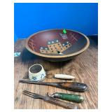 Wooden Bowl, Vintage Utensils