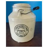 Stoneware Crock: wire handled, embossed 'Poison'
