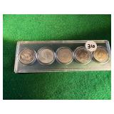 (5) Canada 90% Silver Quarters in plastic holder