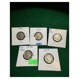 (5) Buffalo Nickels