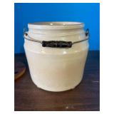 Stoneware Crock with Handle and Wood Lid
