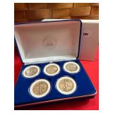 Set of 5 Walking Liberty Half Dollars, in a case