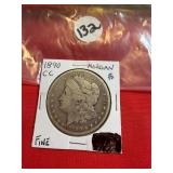 1890-CC Morgan Silver Dollar,Carson City mint.Fine
