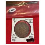 1911- J Germany 5 Marks, 90% silver coin, XF