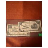 (2) Japanese 50 Centavos