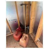 Grease Gun, Hoes, (2) Gas Cans