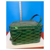 Green Picnic Basket - metal (surface rust noted)