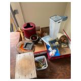 Candle, Small Wooden Stool, Tupperware