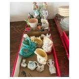 Porcelain Figures of Woman, Birds, Dogs, Fish