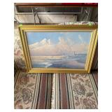 Framed Sea Shore Scene, 28" X 20 1/2"