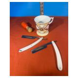 (2) Straight Razors (Pakistan); Shaving Mug&Brush